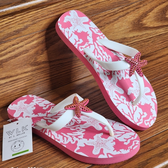 WLK By S.Miller Shoes - WLK By S.Miller Women's Pink and White Starfish Flip Flops Size 6